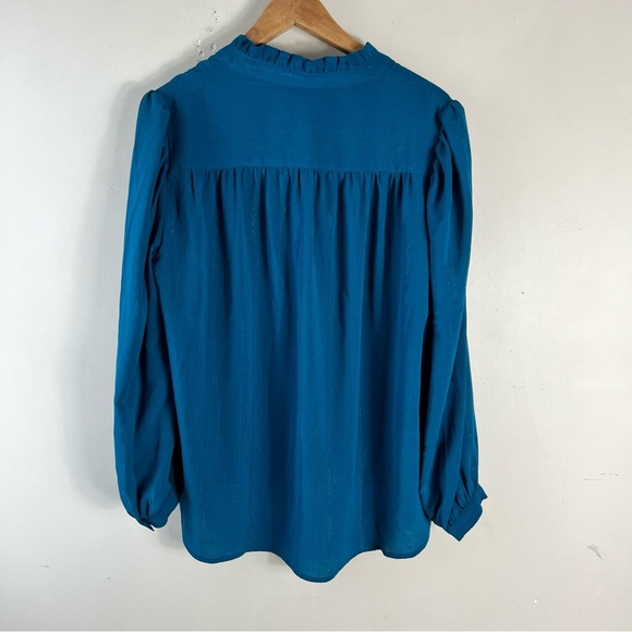 DKNY - Women's Blouse Teal NWOT Long Sleeve Flowy Top Lightweight Ruffle Large - Picture 6 of 11
